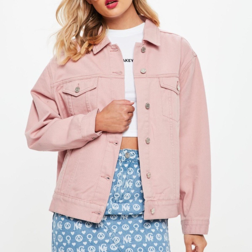 Missguided oversized pink denim jacket
